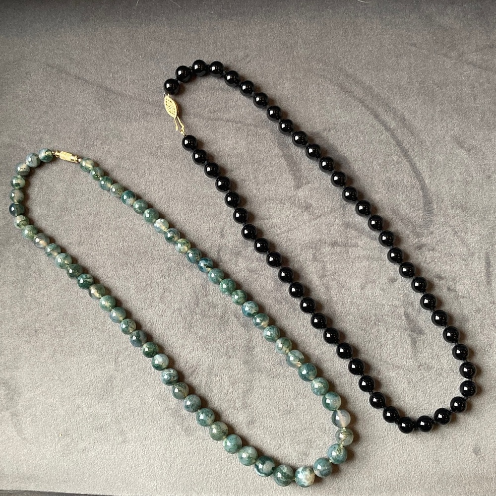 Glass - Elegant Black and Green Beaded Necklaces